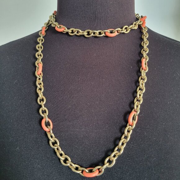 Coral Jeweled Chandelier Earrings & Matching Chain Necklace Set - Picture 9 of 13